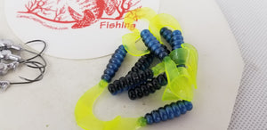 Cams Hooks & Plastics 80 Piece Set 1/16 Minnow Head B/N #2 +Blue Black & Chartreuse Curly Tail