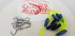 Cams Hooks & Plastics 80 Piece Set 1/16 Minnow Head B/N #2 +Blue Black & Chartreuse Curly Tail