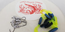 Load image into Gallery viewer, Cams Hooks &amp; Plastics 80 Piece Set 1/16 Minnow Head B/N #2 +Blue Black &amp; Chartreuse Curly Tail
