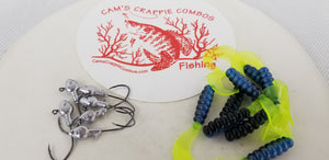 Cams Hooks & Plastics 80 Piece Set 1/16 Minnow Head B/N #2 +Blue Black & Chartreuse Curly Tail