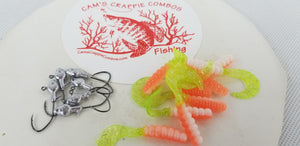 Cams Hooks & Plastics 80 Piece Set 1/16 Minnow Head B/N #2 + Orange Crush Curly Tail