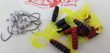 Load image into Gallery viewer, Cams Hooks &amp; Plastics 80 Piece Set 1/16 Minnow Head B/N #2 + Red Black &amp; Chartreuse Curly Tail
