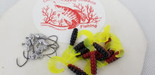 Load image into Gallery viewer, Cams Hooks &amp; Plastics 80 Piece Set 1/16 Minnow Head B/N #2 + Red Black &amp; Chartreuse Curly Tail
