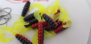 Cams Hooks & Plastics 80 Piece Set 1/16 Minnow Head B/N #2 + Red Black & Chartreuse Curly Tail