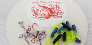 Cams Hooks & Plastics 80 Piece Set 1/16 Minnow Head Red #2 + Blue Black & Chartreuse Curly Tail