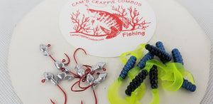 Cams Hooks & Plastics 80 Piece Set 1/16 Minnow Head Red #2 + Blue Black & Chartreuse Curly Tail