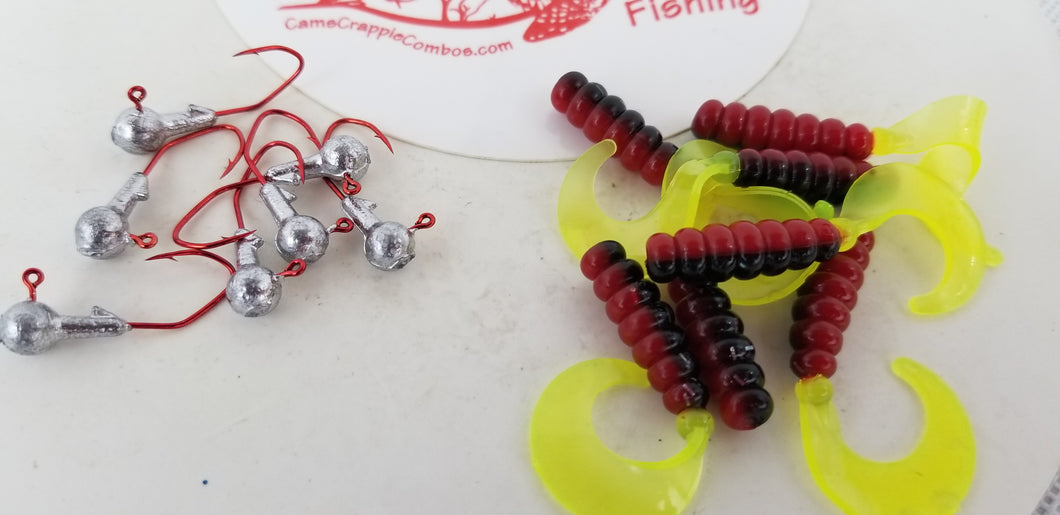 2023 Cams Hooks & Plastics 80 Piece Set 1/16 Round Head Red #2 + Red Black & Chartreuse Curly Tail