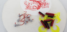 Load image into Gallery viewer, 2023 Cams Hooks &amp; Plastics 80 Piece Set 1/16 Round Head Red #2 + Red Black &amp; Chartreuse Curly Tail
