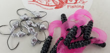 Load image into Gallery viewer, Cams Hooks &amp; Plastics 80 Piece Set 1/16 Minnow Head B/N #2 Hook + Black Blaze Curly Tail
