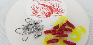 Cams Hooks & Plastics 80 Piece Set 1/16 Minnow Head B/N #2 Hook + Fireball Red Curly Tail