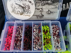 Cam's 2 in1 Kit Combo  [60pc. Hand Painted Assortment "Nasty Bend Hooks" &  All Plastic  Curly Tail & Stinger Shad [Hologram Flake] Assortment Kit