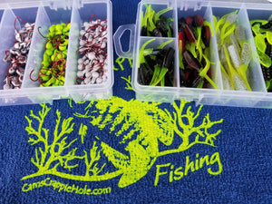 Cam's 2 in1 Kit Combo  [60pc. Hand Painted Assortment "Nasty Bend Hooks" &  All Plastic  Curly Tail & Stinger Shad [Hologram Flake] Assortment Kit